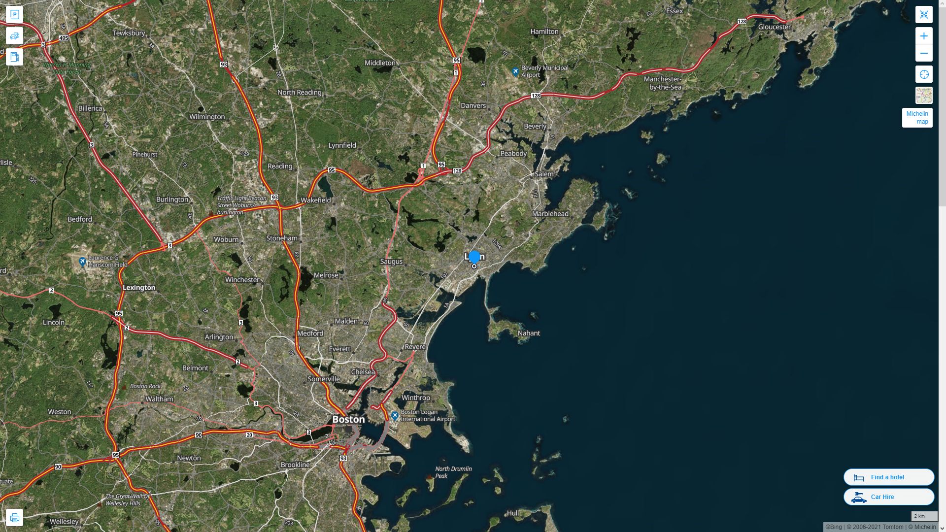 Lynn Massachusetts Highway and Road Map with Satellite View